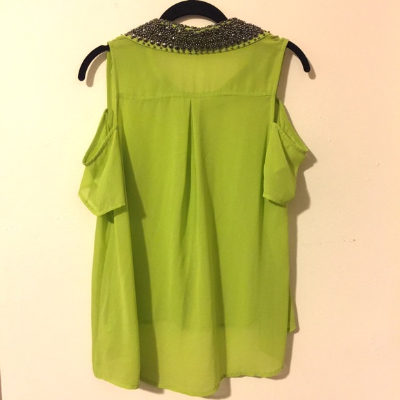 Cold Shoulder Sheer Button Up Top - Picture 5 of 6